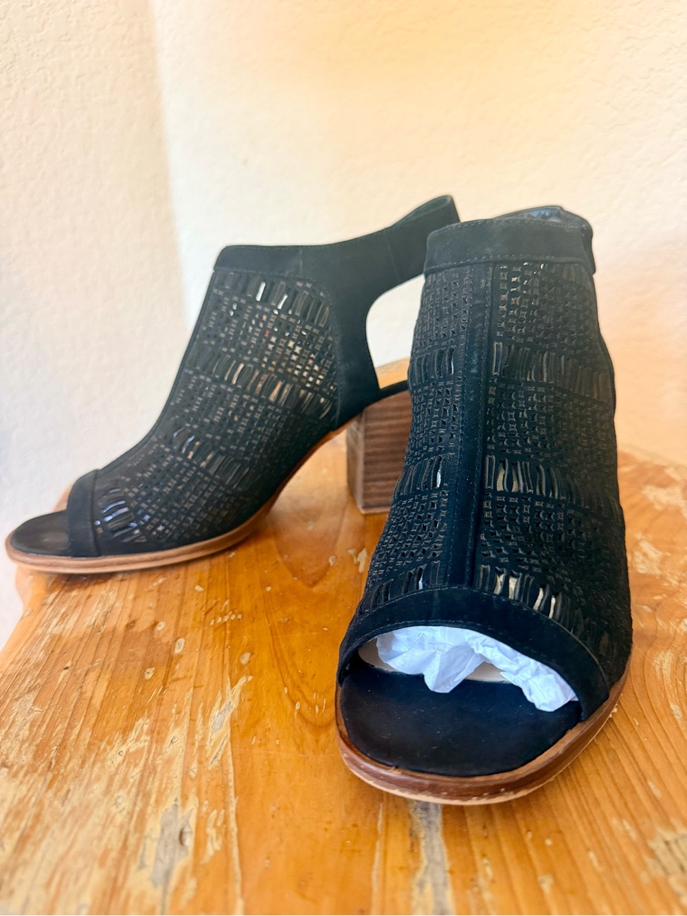 Vince Camuto Black Cutout Suede Peep-Toe Booties